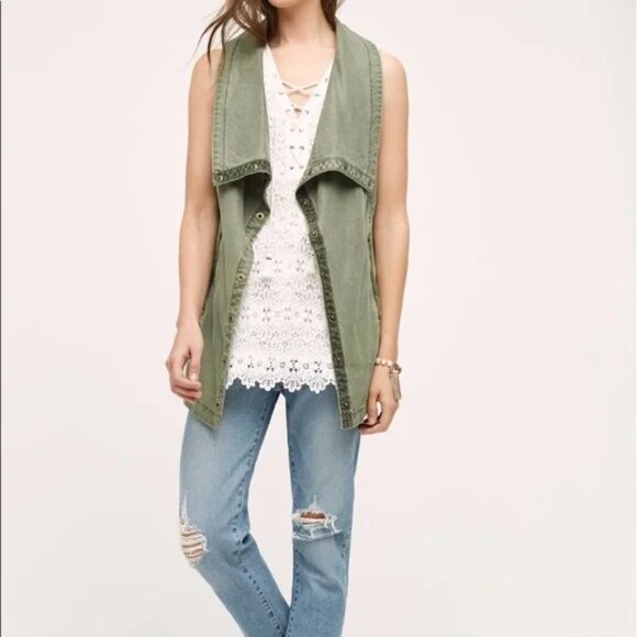 Anthropologie Marrakech XS Olive Green Tombolo Utility Vest with Pockets - Picture 3 of 13